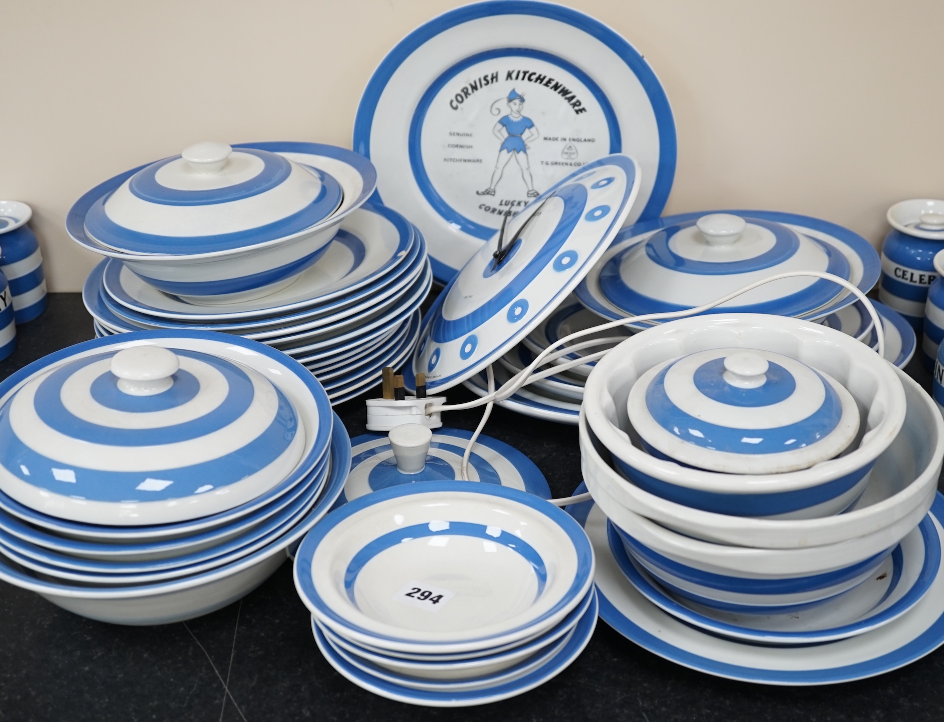 T.G.Green Cornish Kitchenware, a collection of tableware, to include lidded tureens, circular and oval plates, jelly moulds, etc. largest 35cm wide, approximately thirty five pieces, mainly Green Shield marks. Condition